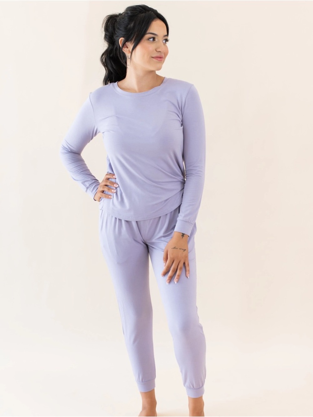 Kyte Baby Women’s Purple Bamboo Long Sleeve Jogger Pajama Set Taro Size Small